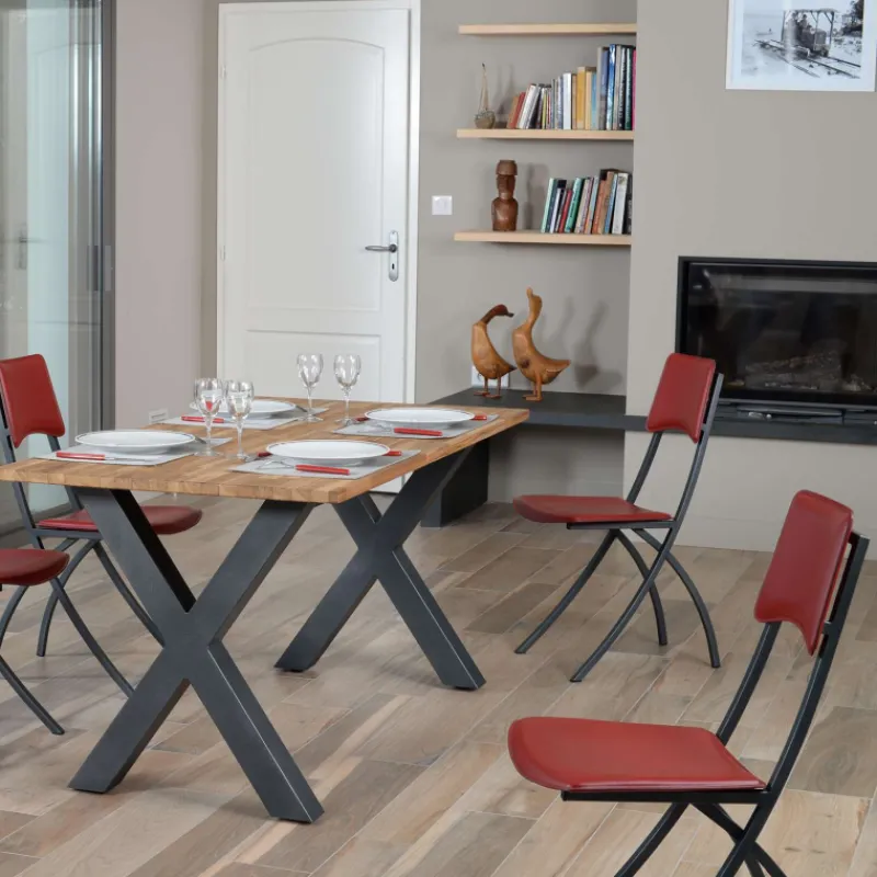 Carrier Ophélie ® Chaise de fabrication française en croûte de cuir et métal> Chaise De Cuisine