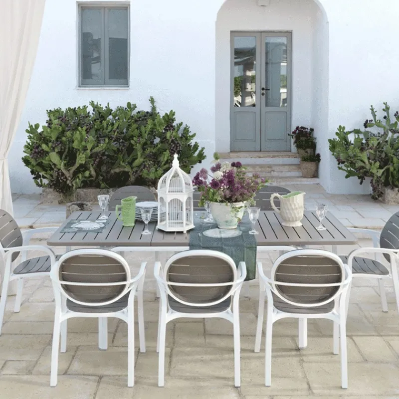 Palma Fauteuil de jardin en polypropylène coloris blanc et taupe> Chaise De Jardin|Fauteuil De Jardin