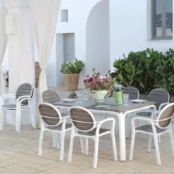 Palma Fauteuil de jardin en polypropylène coloris blanc et taupe><noscript><img width=