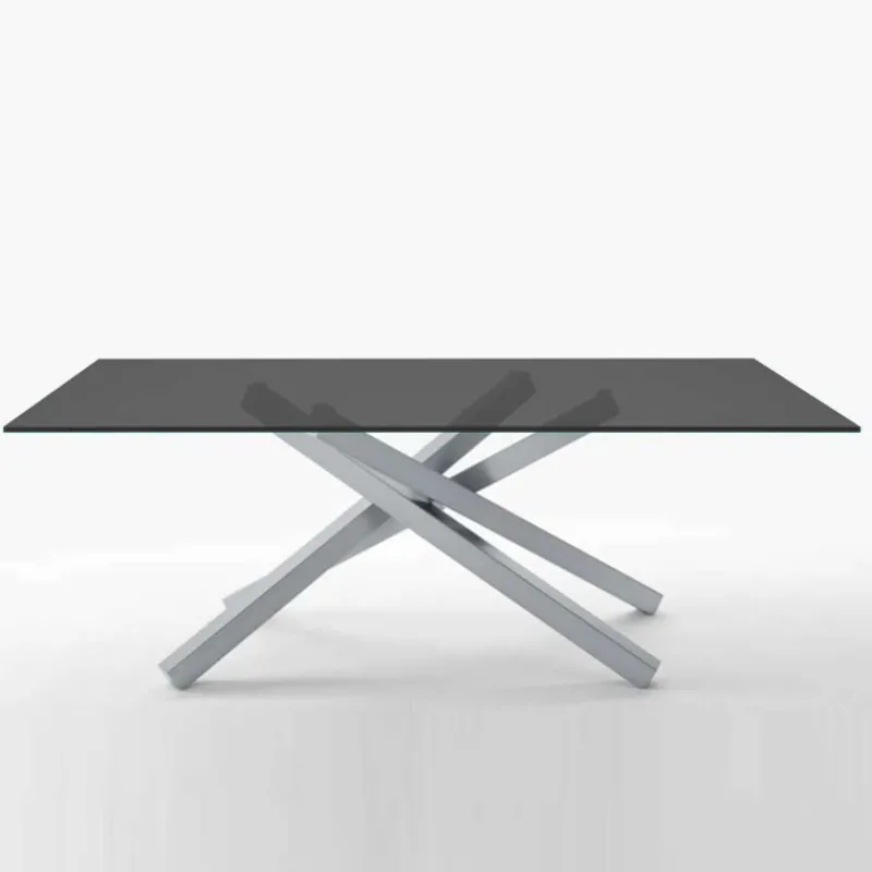 Midj Péchino ® Table design en verre trempé et piétement mikado en métal> Table De Salle à Manger