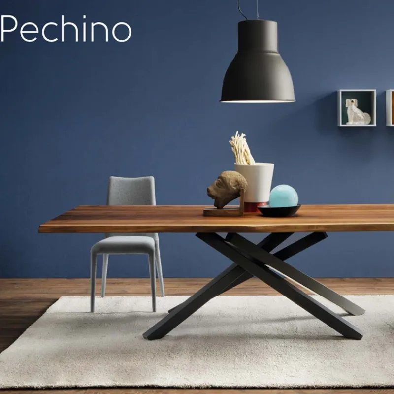 Midj Pechino ® Table design en bois massif piétement mikado en métal> Table De Salle à Manger