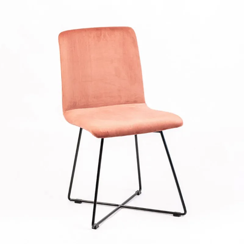 Sessio Plaza line Chaise design en tissu avec dos matelassé et pieds en métal croisés> Chaise De Salle à Manger|Chaise Salon
