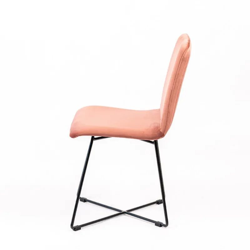 Sessio Plaza line Chaise design en tissu avec dos matelassé et pieds en métal croisés> Chaise De Salle à Manger|Chaise Salon