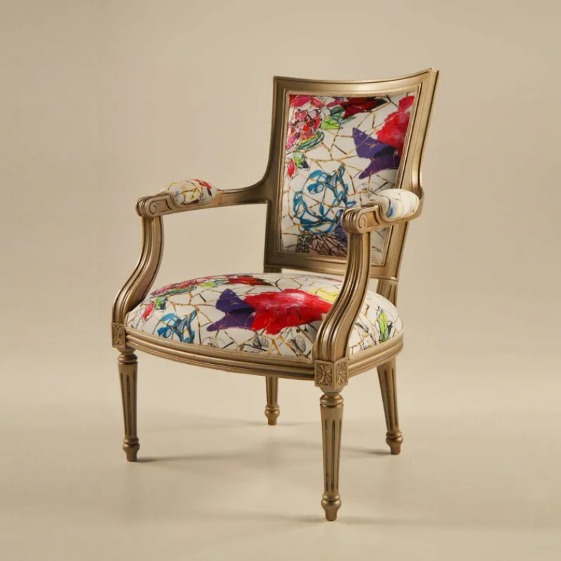 Paget Quentin Fauteuil cabriolet Louis 16 fabrication française en tissu et bois massif> Fauteuil De Salon