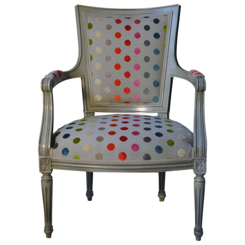 Paget Quentin Fauteuil cabriolet Louis 16 fabrication française en tissu et bois massif> Fauteuil De Salon