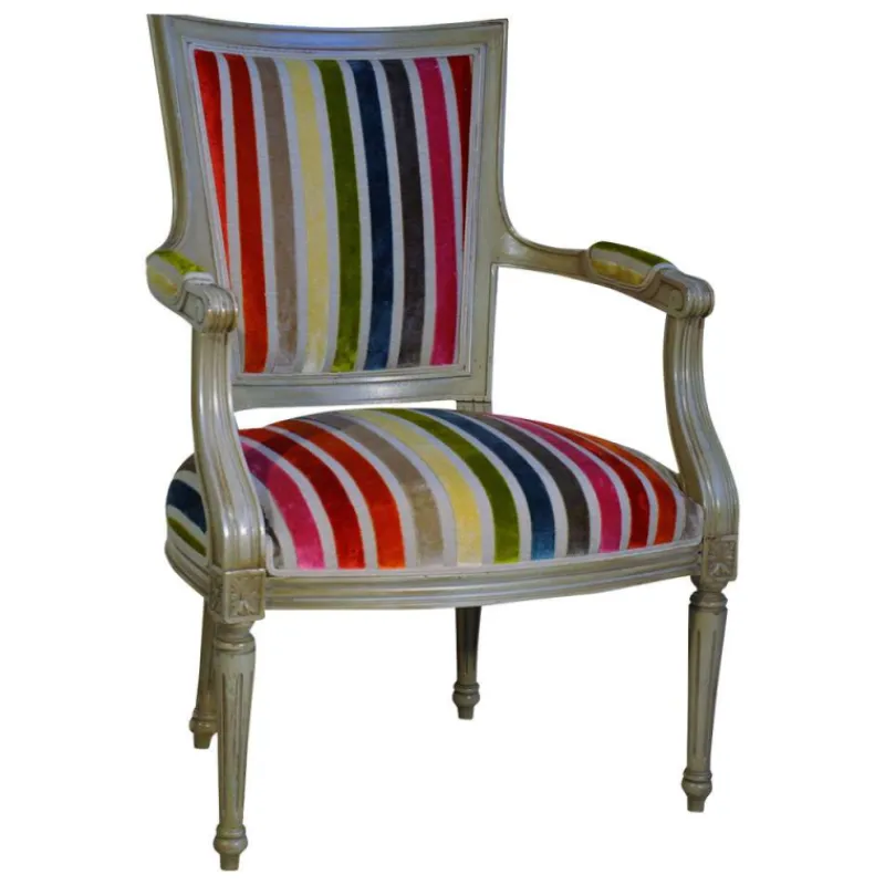 Paget Quentin Fauteuil cabriolet Louis 16 fabrication française en tissu et bois massif> Fauteuil De Salon