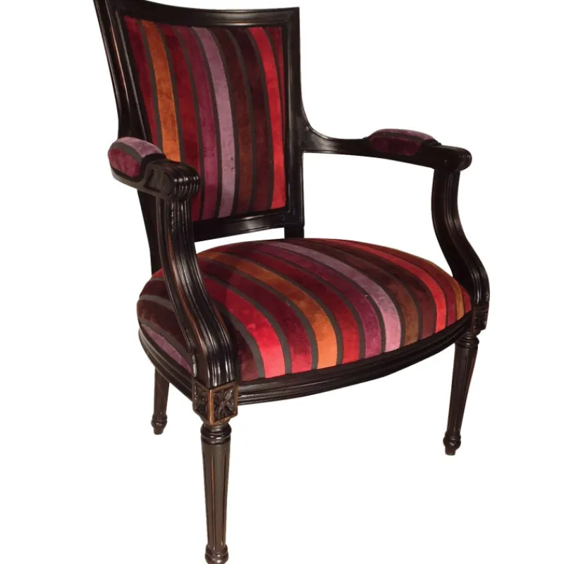 Paget Quentin Fauteuil cabriolet Louis 16 fabrication française en tissu et bois massif> Fauteuil De Salon
