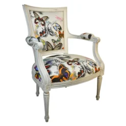 Paget Quentin Fauteuil cabriolet Louis 16 fabrication française en tissu et bois massif><noscript><img width=