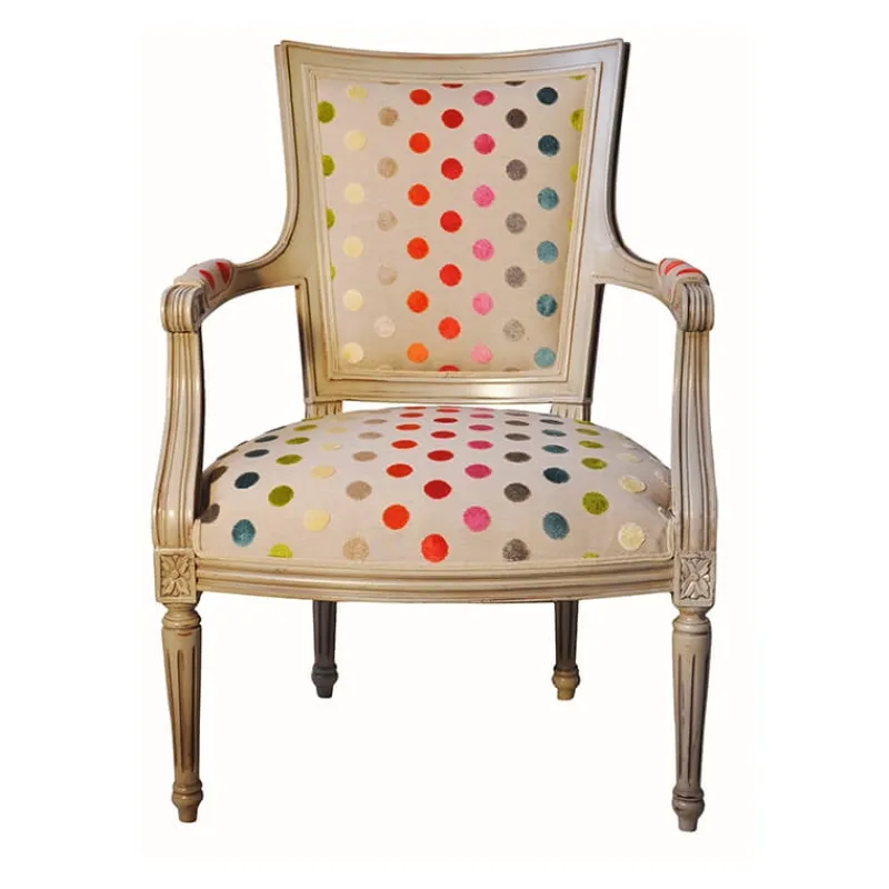 Paget Quentin Fauteuil cabriolet Louis 16 fabrication française en tissu et bois massif> Fauteuil De Salon