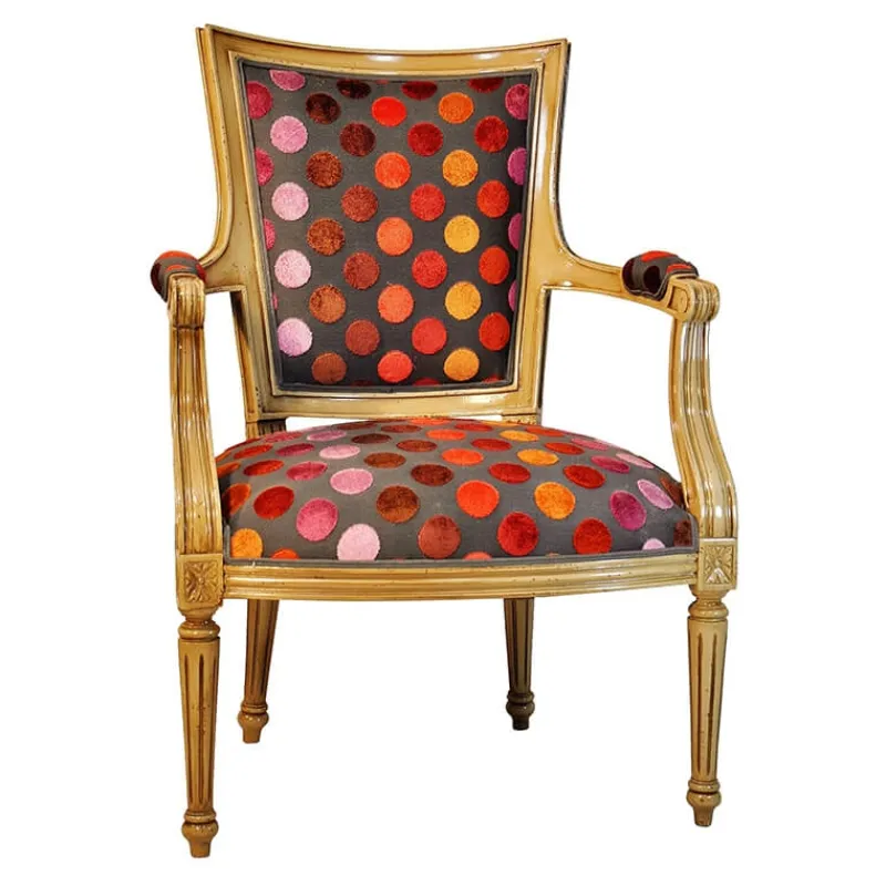 Paget Quentin Fauteuil cabriolet Louis 16 fabrication française en tissu et bois massif> Fauteuil De Salon
