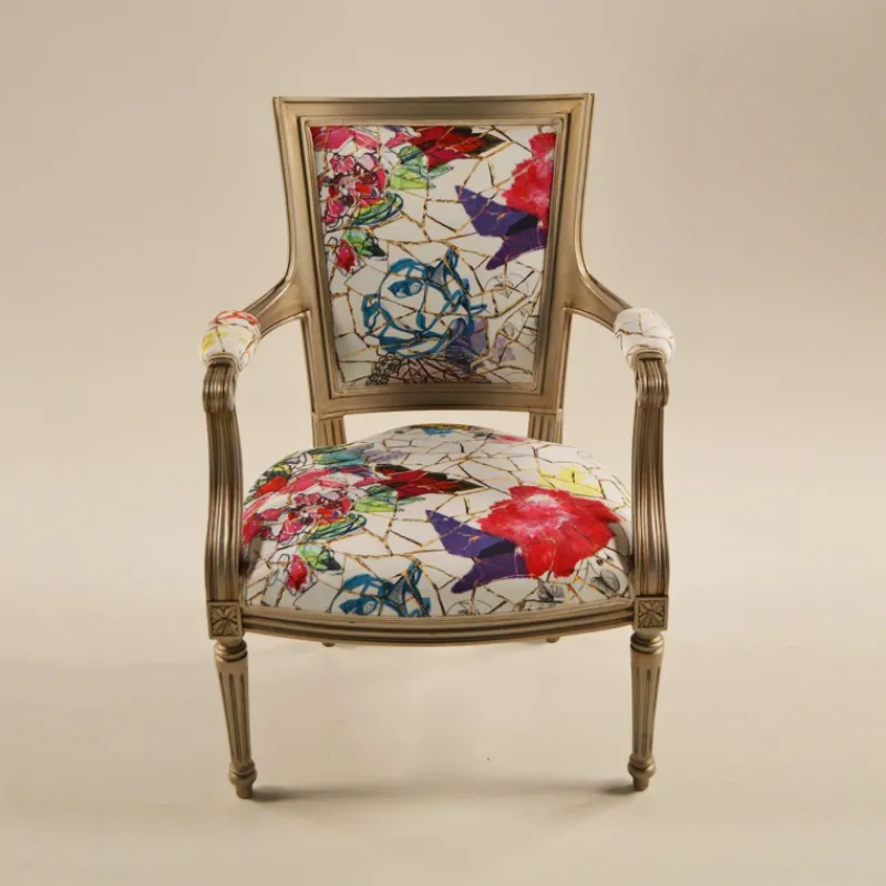 Paget Quentin Fauteuil cabriolet Louis 16 fabrication française en tissu et bois massif> Fauteuil De Salon