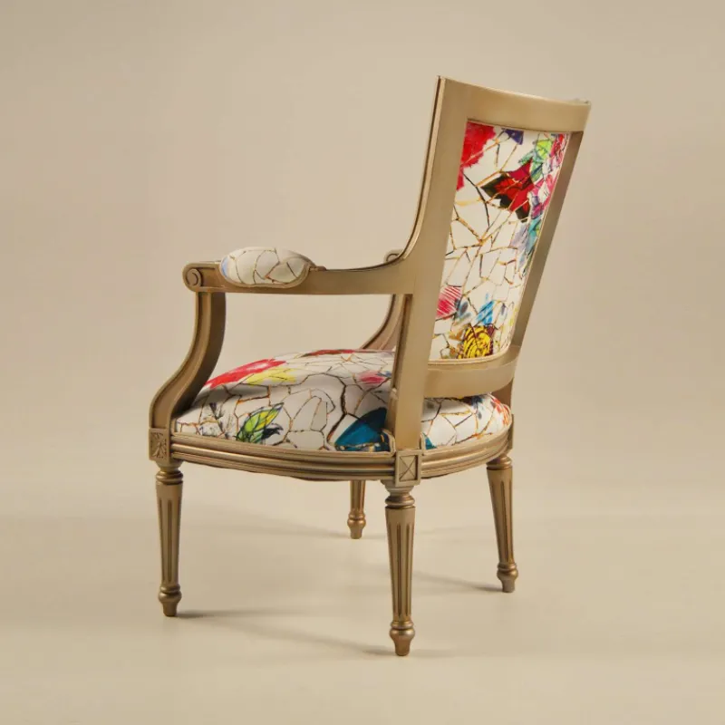 Paget Quentin Fauteuil cabriolet Louis 16 fabrication française en tissu et bois massif> Fauteuil De Salon
