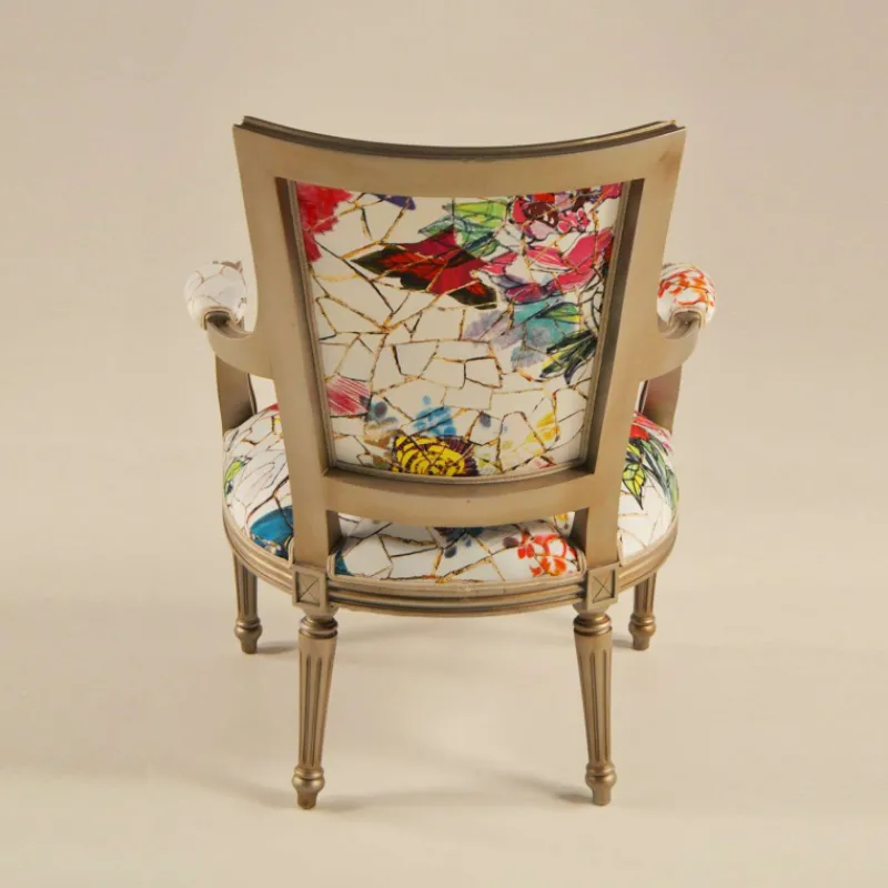 Paget Quentin Fauteuil cabriolet Louis 16 fabrication française en tissu et bois massif> Fauteuil De Salon