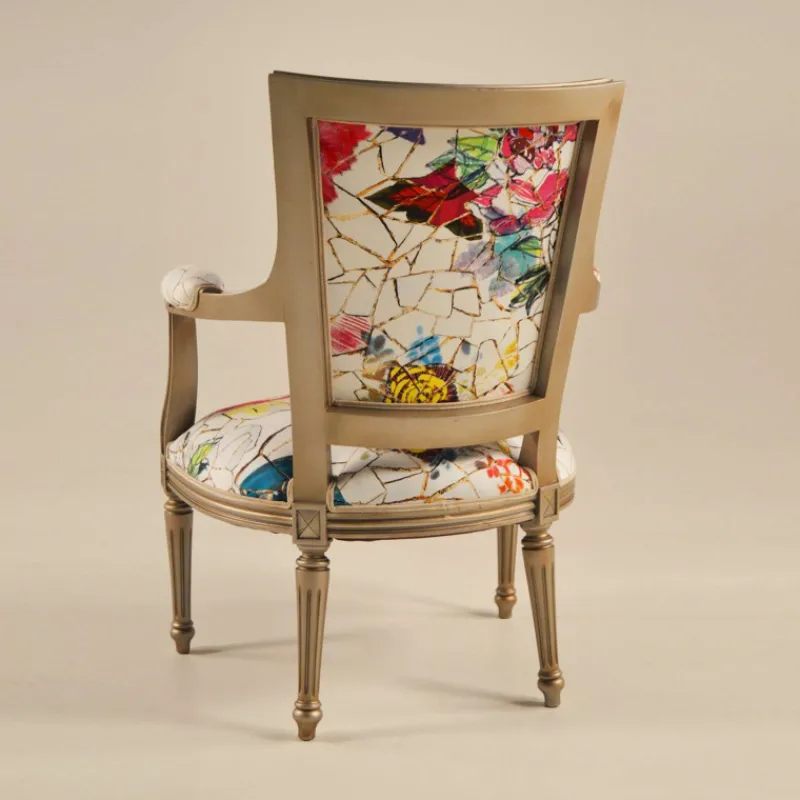 Paget Quentin Fauteuil cabriolet Louis 16 fabrication française en tissu et bois massif> Fauteuil De Salon