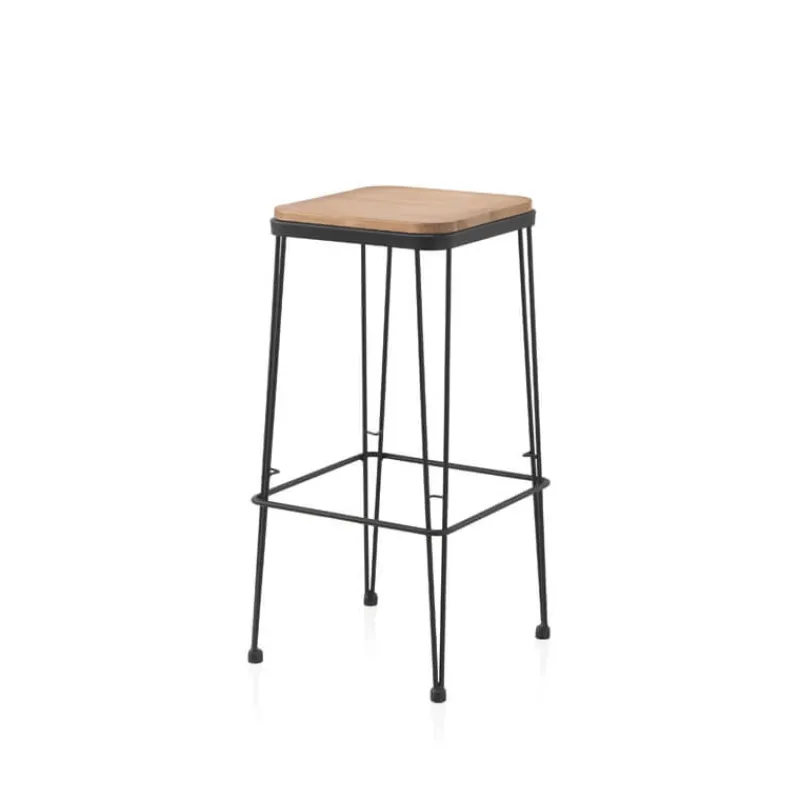 Jayso Riopar Tabouret haut assise bois pieds métal style industriel> Tabouret Snack (assise +/- 65 Cm)|Tabouret De Bar (assise +/- 80 Cm)
