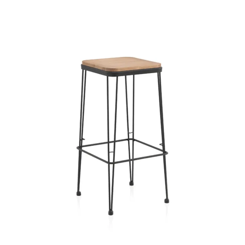 Jayso Riopar Tabouret haut assise bois pieds métal style industriel> Tabouret Snack (assise +/- 65 Cm)|Tabouret De Bar (assise +/- 80 Cm)