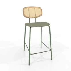 Perfecta Ritmo Tabouret snack rétro avec dossier cannage rotin et assise en simili> Tabouret Snack (assise +/- 65 Cm)|Tabouret De Bar (assise +/- 80 Cm)