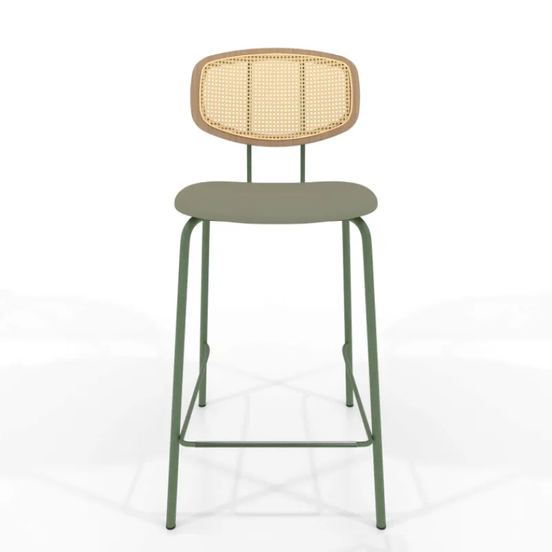 Perfecta Ritmo Tabouret snack rétro avec dossier cannage rotin et assise en simili> Tabouret Snack (assise +/- 65 Cm)|Tabouret De Bar (assise +/- 80 Cm)
