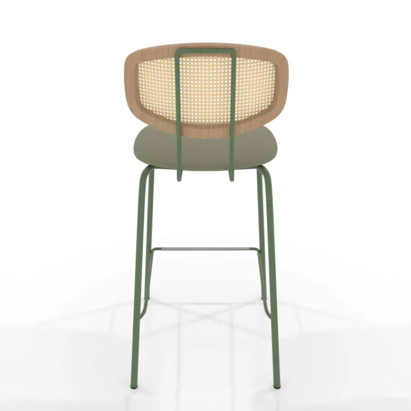 Perfecta Ritmo Tabouret snack rétro avec dossier cannage rotin et assise en simili> Tabouret Snack (assise +/- 65 Cm)|Tabouret De Bar (assise +/- 80 Cm)