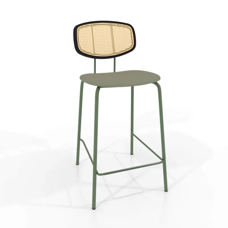 Perfecta Ritmo Tabouret snack rétro avec dossier cannage rotin et assise en simili> Tabouret Snack (assise +/- 65 Cm)|Tabouret De Bar (assise +/- 80 Cm)