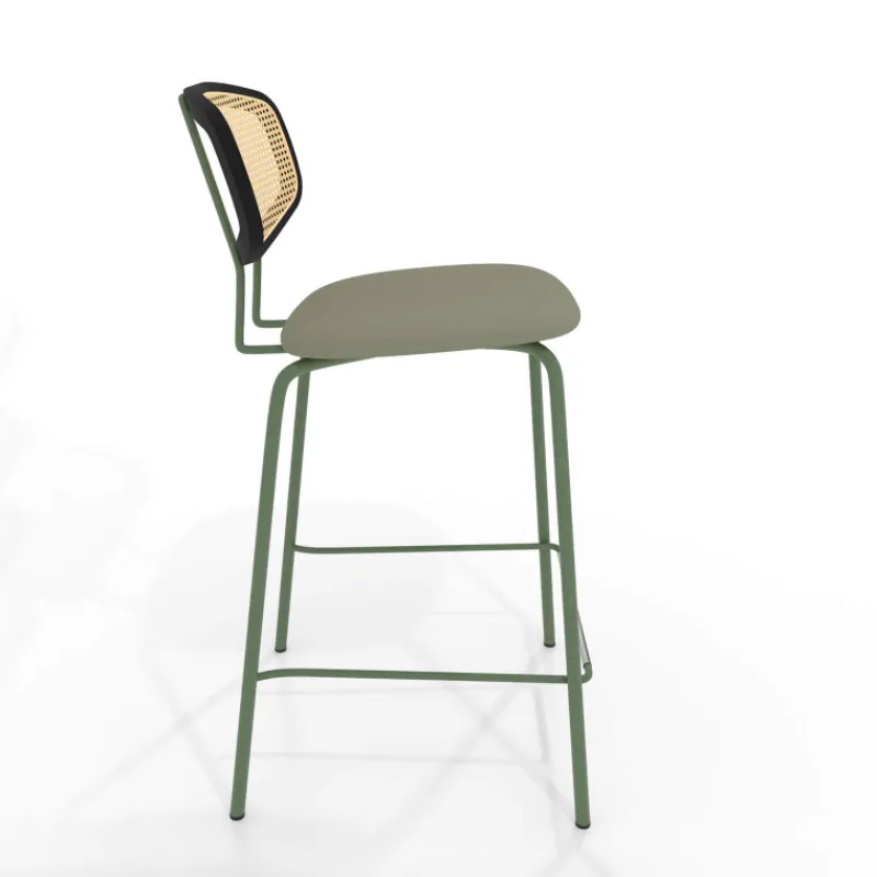 Perfecta Ritmo Tabouret snack rétro avec dossier cannage rotin et assise en simili> Tabouret Snack (assise +/- 65 Cm)|Tabouret De Bar (assise +/- 80 Cm)