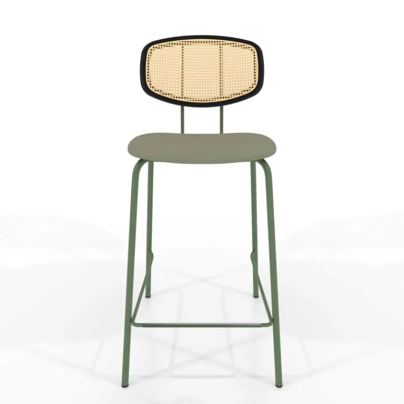 Perfecta Ritmo Tabouret snack rétro avec dossier cannage rotin et assise en simili> Tabouret Snack (assise +/- 65 Cm)|Tabouret De Bar (assise +/- 80 Cm)