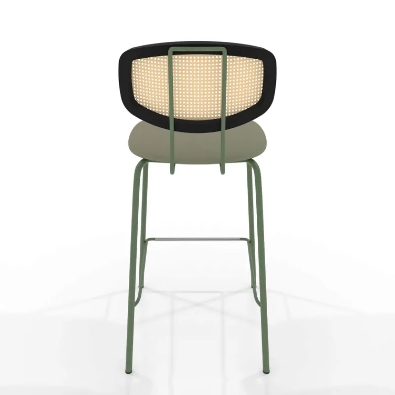 Perfecta Ritmo Tabouret snack rétro avec dossier cannage rotin et assise en simili> Tabouret Snack (assise +/- 65 Cm)|Tabouret De Bar (assise +/- 80 Cm)