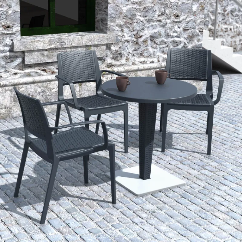 Riva Table de jardin ronde en résine tressée et plateau werzalit> Table De Jardin