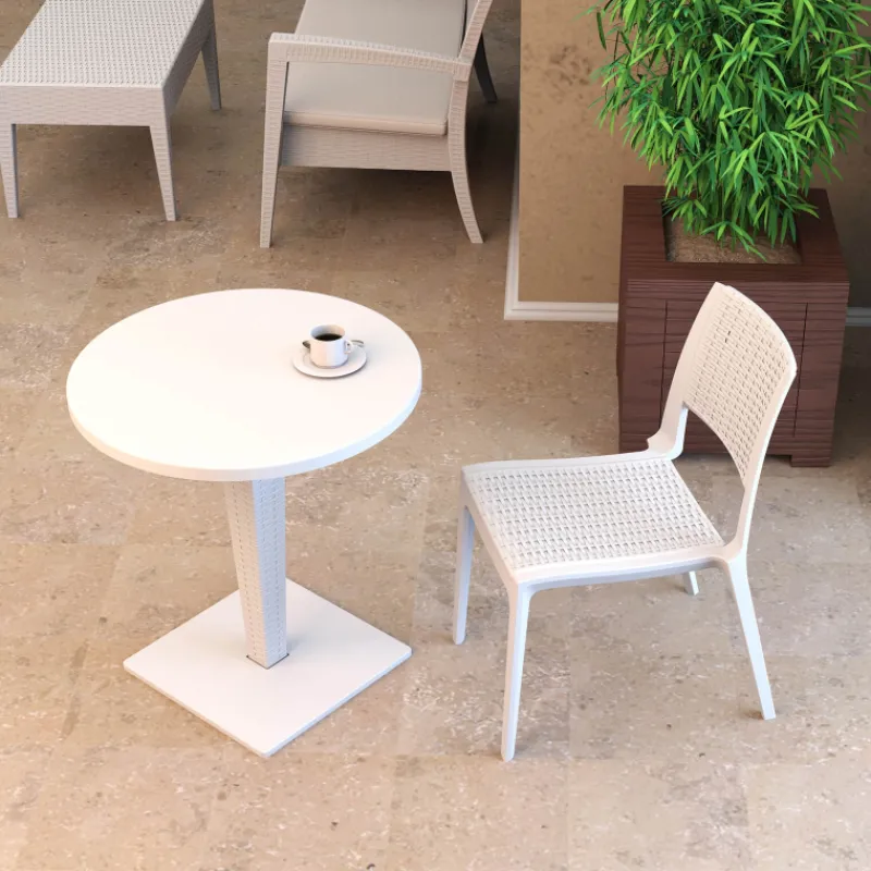 Riva Table de jardin ronde en résine tressée et plateau werzalit> Table De Jardin