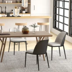 SimoneChaise bimatière en tissu dossier bois avec pieds en métal><noscript><img width=