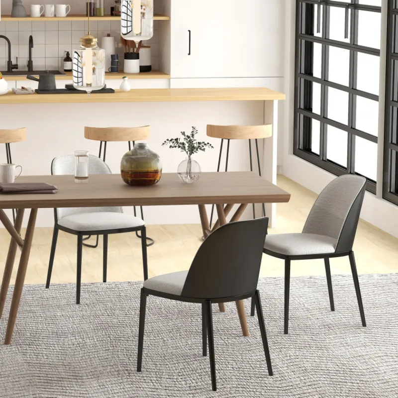 SimoneChaise bimatière en tissu dossier bois avec pieds en métal> Chaise De Salle à Manger