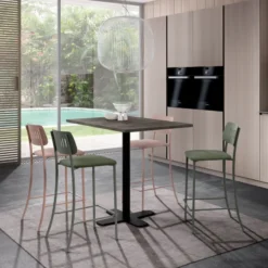 Perfecta Spinner Petite table snack carrée en stratifié avec pied central en métal> Table De Cuisine|Table Pour Petit Espace