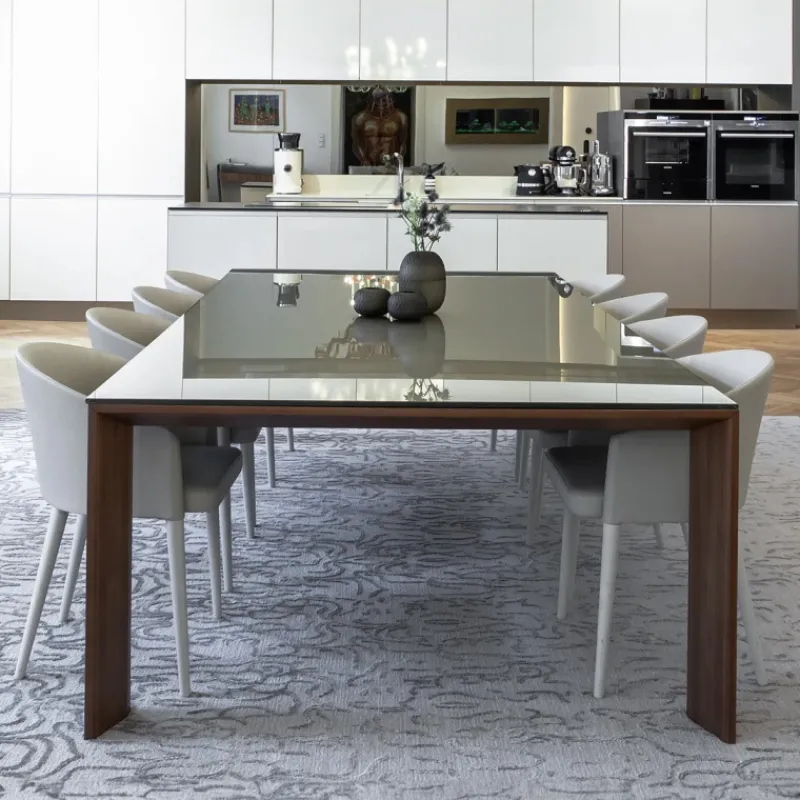 Sovet Italia Toronto Sovet® Table design rectangulaire en verre piétement bois> Table De Salle à Manger