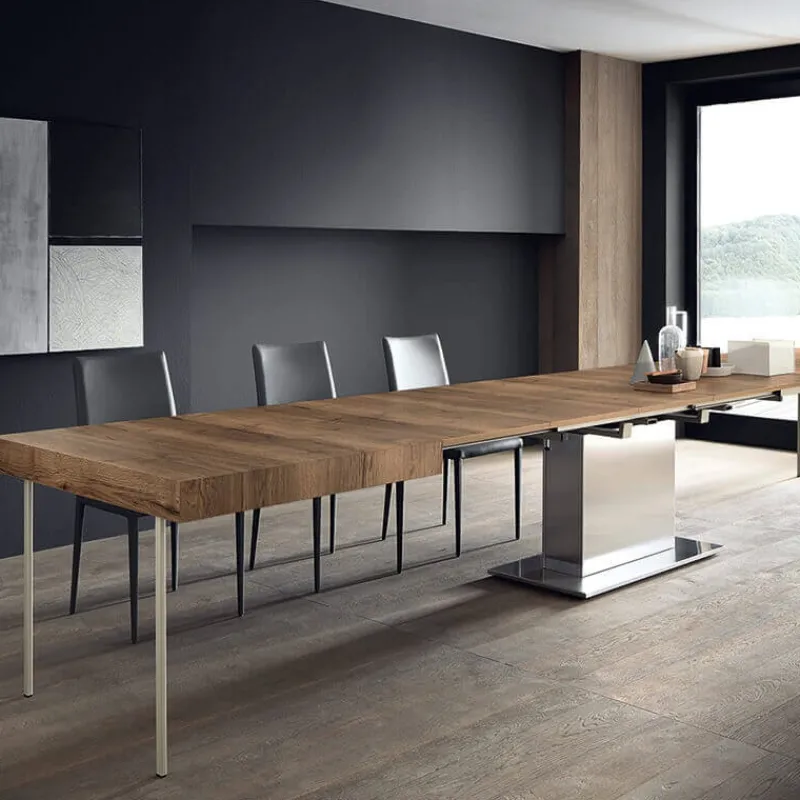 Altacom Tower Maxi Table ultra extensible pied central en métal et plateau en mélaminé> Table Pour Petit Espace|Table De Salle à Manger