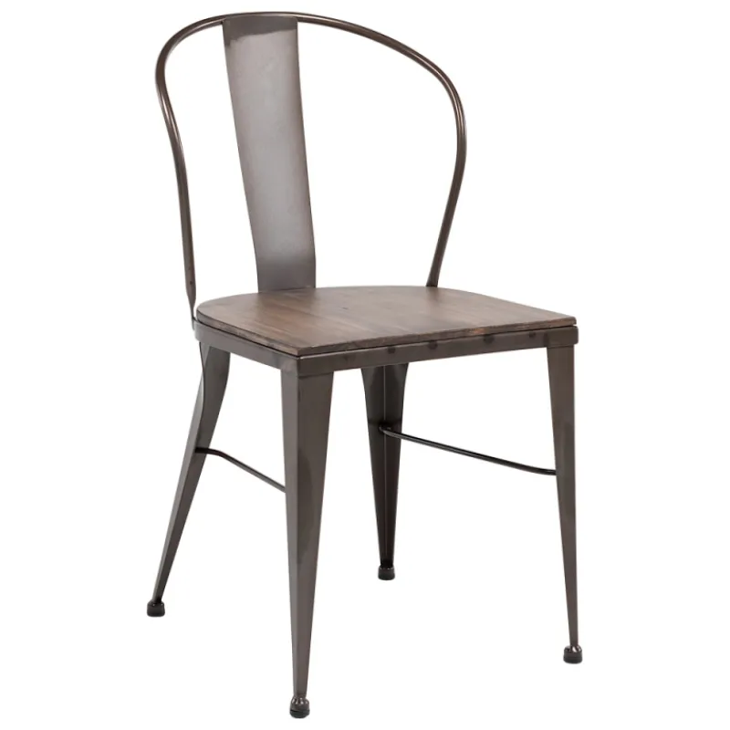 Jayso Turia 631 Chaise industrielle vintage en métal avec assise bois> Chaise De Cuisine|Chaise De Salle à Manger