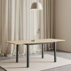 Perfecta Valentina Table de cuisine extensible en mélaminé chêne naturel avec pieds en métal noir> Table De Cuisine