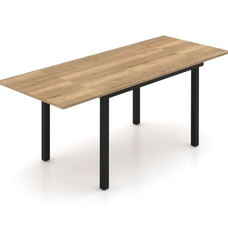 Perfecta Valentina Table de cuisine extensible en mélaminé chêne naturel avec pieds en métal noir> Table De Cuisine