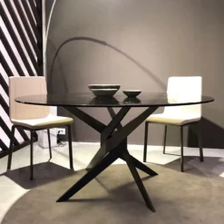 Dexo Vertigo Table ronde en verre design italien pied central> Table De Salle à Manger