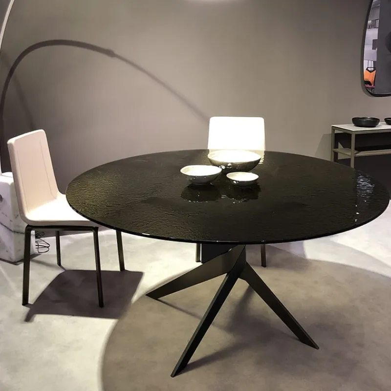 Dexo Vertigo Table ronde en verre design italien pied central> Table De Salle à Manger