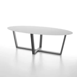 Dexo Viktor Table design en verre ovale avec pieds en métal modernes> Table De Salle à Manger