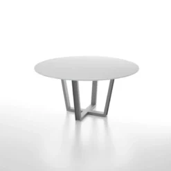 Dexo Viktor Table design ronde en verre avec pieds géométriques métalliques> Table De Salle à Manger