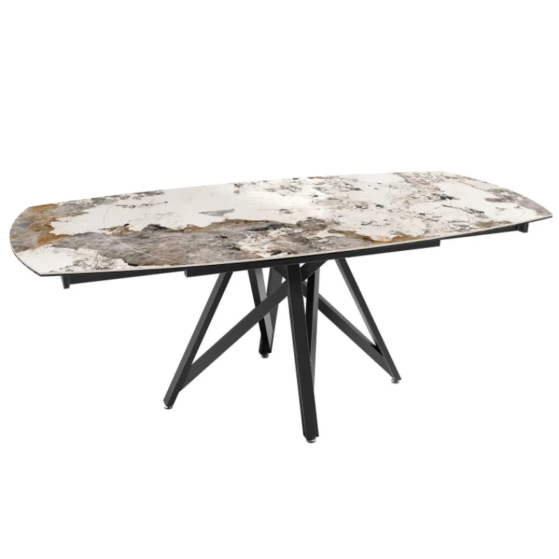 Akante WarholTable moderne en céramique extensible avec pied central design en métal noir> Table De Salle à Manger