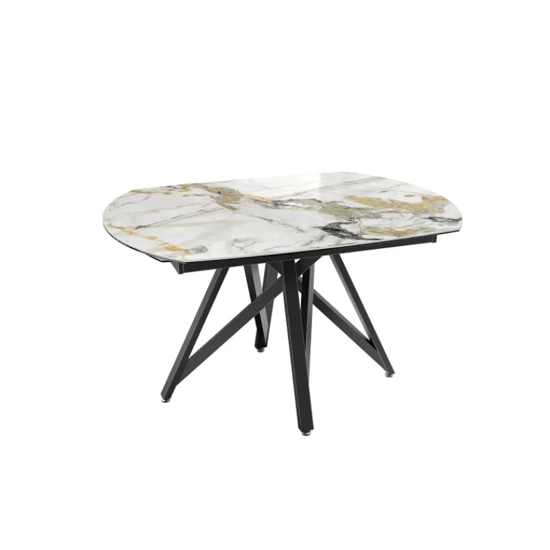 Akante WarholTable moderne en céramique extensible avec pied central design en métal noir> Table De Salle à Manger