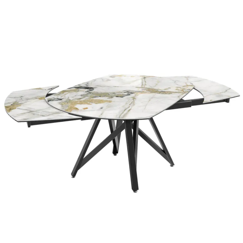 Akante WarholTable moderne en céramique extensible avec pied central design en métal noir> Table De Salle à Manger