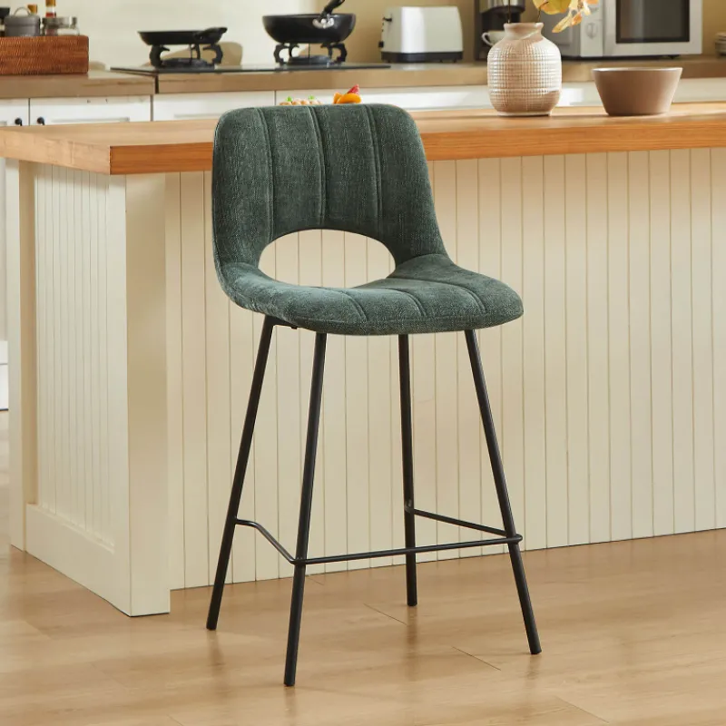 WilliamTabouret cosy en tissu avec pieds en métal noir> Tabouret Snack (assise +/- 65 Cm)|Tabouret De Bar (assise +/- 80 Cm)