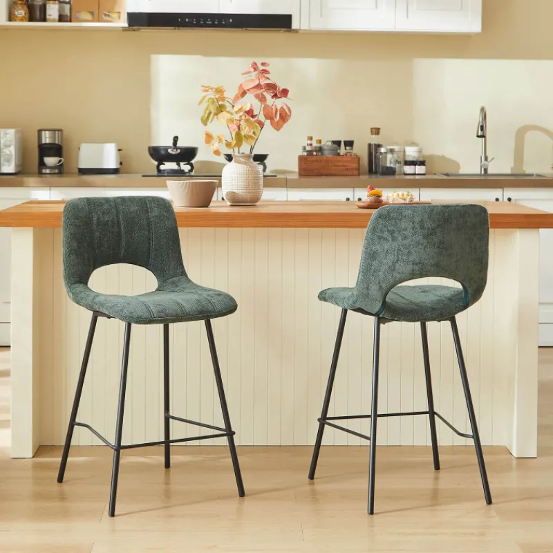 WilliamTabouret cosy en tissu avec pieds en métal noir> Tabouret Snack (assise +/- 65 Cm)|Tabouret De Bar (assise +/- 80 Cm)