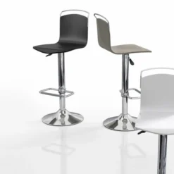 Cancio Win Tabouret design réglable et pivotant métal chromé et bois><noscript><img width=