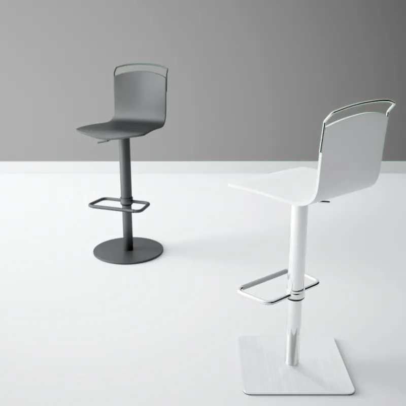 Cancio Win Tabouret design réglable et pivotant métal chromé et bois> Tabouret Snack (assise +/- 65 Cm)|Tabouret De Bar (assise +/- 80 Cm)