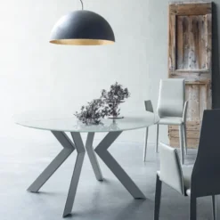 Tomasella Zoe Table ronde design extensible en verre extralight blanc et métal> Table De Salle à Manger