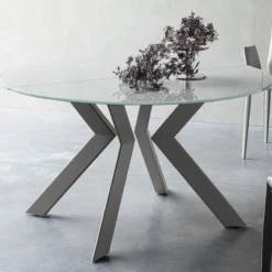 Tomasella Zoe Table ronde design extensible en verre extralight blanc et métal> Table De Salle à Manger